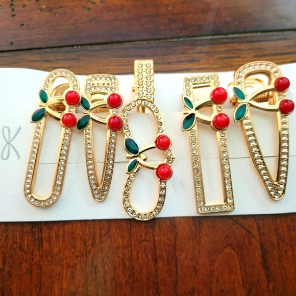 Gold and Red Floral Jewelry Hair Clips - Picture 1 of 3